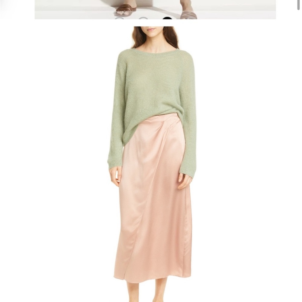 Vince Side Pleat Faux Wrap Silk Blush Skirt